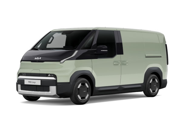 Seitenansicht eines grünen Kia PV5 Cargo.
